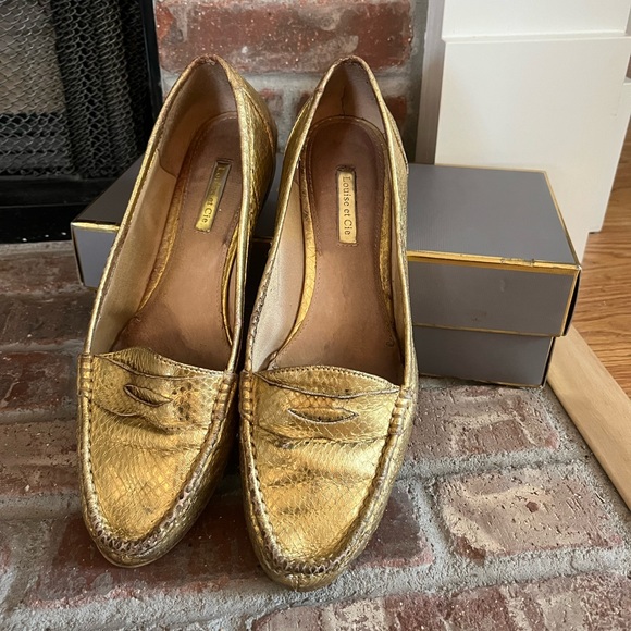 💗Louise Et Cie Gold Metallic Snake Embossed Leather Penny Loafers - size 9. - Picture 5 of 14